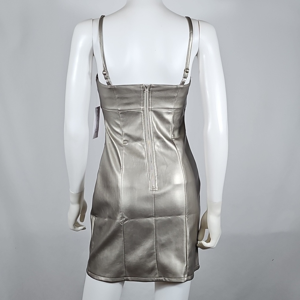 NWT Kirious Los Angeles Silver Metallic Vegan Leather Bodycon Mini Dress - Picture 5 of 16